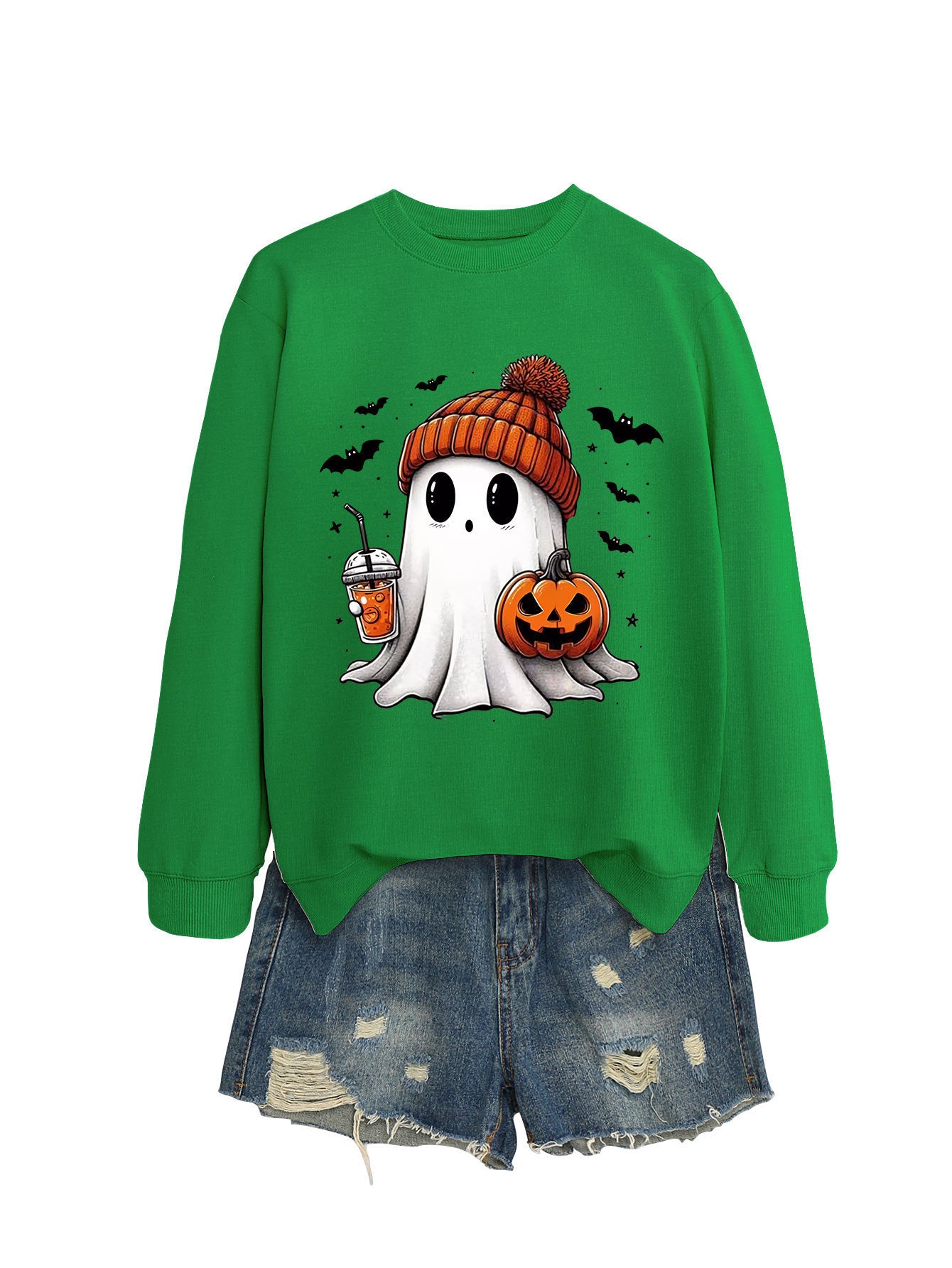 Long Sleeve Milk Tea Pumpkin Bat Sweatshirt