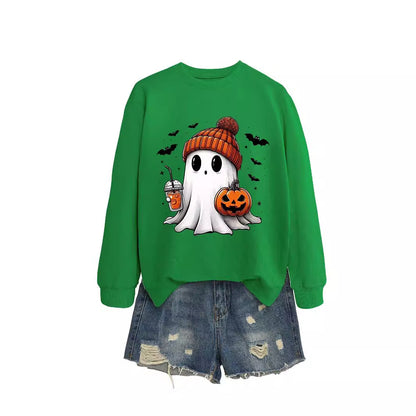 Long Sleeve Milk Tea Pumpkin Bat Sweatshirt