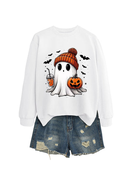 Long Sleeve Milk Tea Pumpkin Bat Sweatshirt