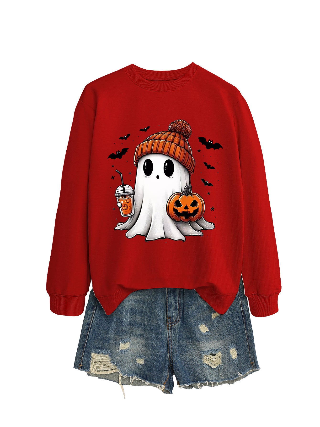 Long Sleeve Milk Tea Pumpkin Bat Sweatshirt