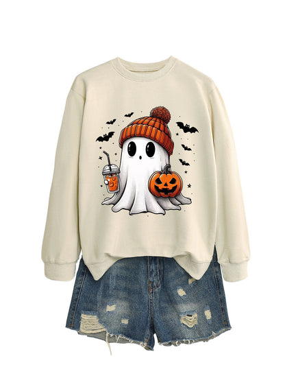 Long Sleeve Milk Tea Pumpkin Bat Sweatshirt