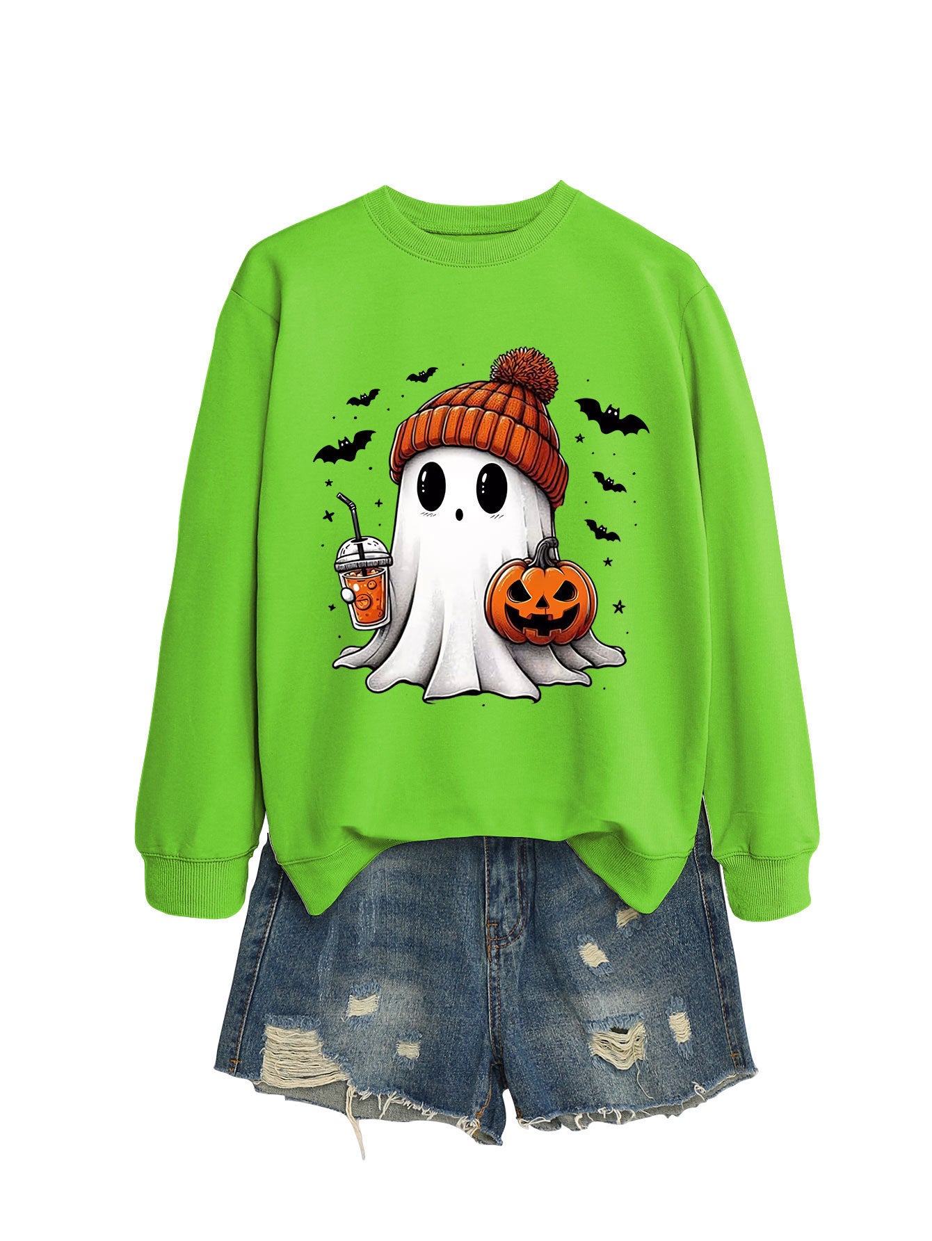 Long Sleeve Milk Tea Pumpkin Bat Sweatshirt