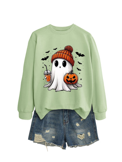 Long Sleeve Milk Tea Pumpkin Bat Sweatshirt