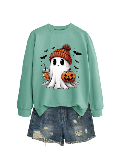 Long Sleeve Milk Tea Pumpkin Bat Sweatshirt