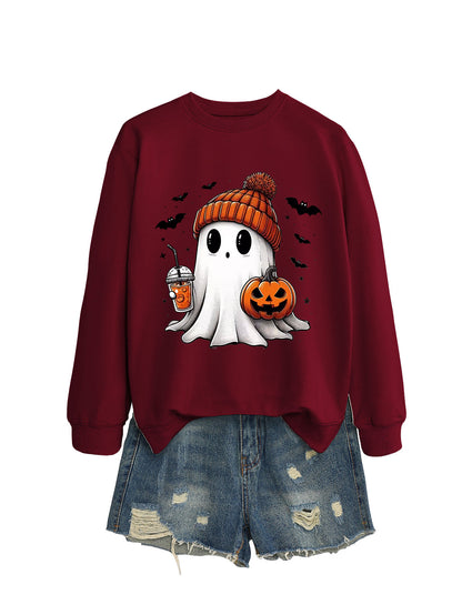 Long Sleeve Milk Tea Pumpkin Bat Sweatshirt