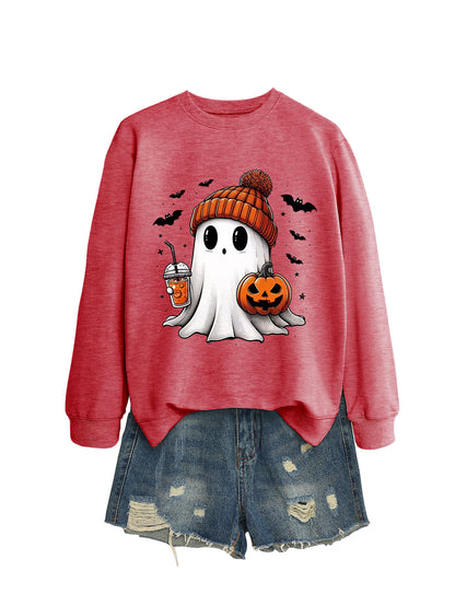 Long Sleeve Milk Tea Pumpkin Bat Sweatshirt