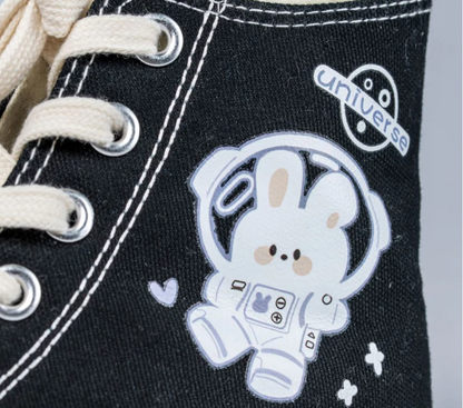 Flying Space Bunny High Top Canvas Shoes-Women