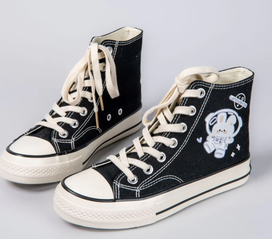 Flying Space Bunny High Top Canvas Shoes-Women