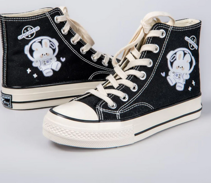 Flying Space Bunny High Top Canvas Shoes-Women