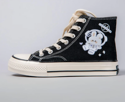 Flying Space Bunny High Top Canvas Shoes-Women