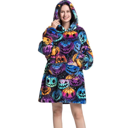 Lazy Halloween Pumpkin Blanket Hoodie