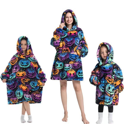 Lazy Halloween Pumpkin Blanket Hoodie