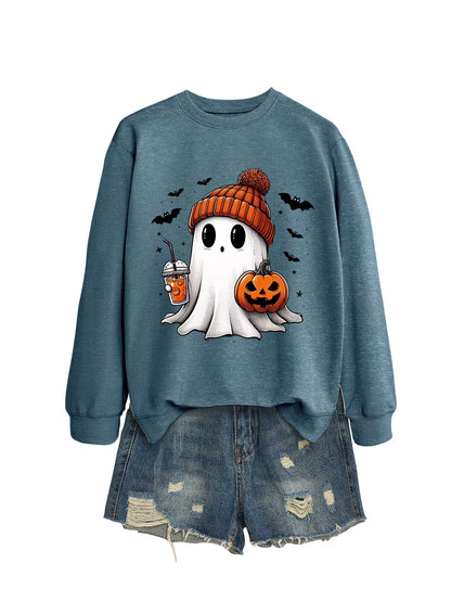 Long Sleeve Milk Tea Pumpkin Bat Sweatshirt