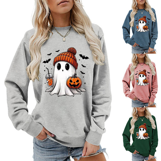 Long Sleeve Milk Tea Pumpkin Bat Sweatshirt