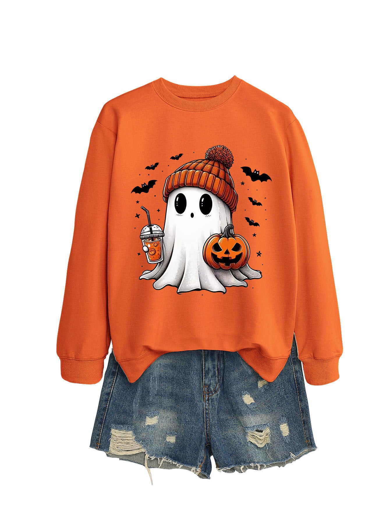 Long Sleeve Milk Tea Pumpkin Bat Sweatshirt