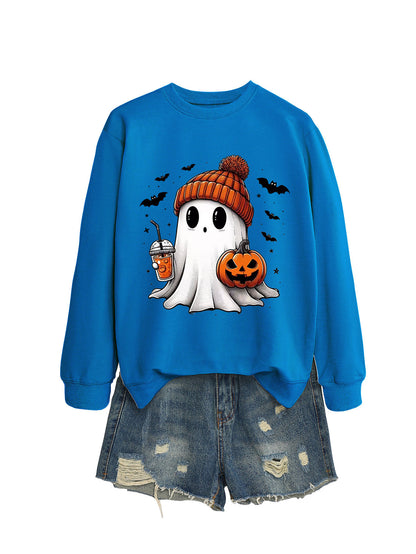 Long Sleeve Milk Tea Pumpkin Bat Sweatshirt