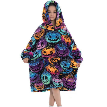 Lazy Halloween Pumpkin Blanket Hoodie