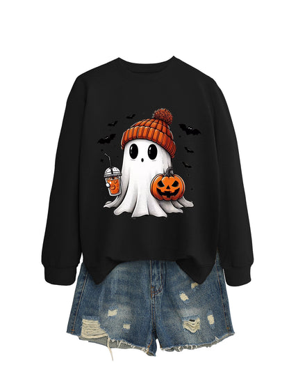 Long Sleeve Milk Tea Pumpkin Bat Sweatshirt