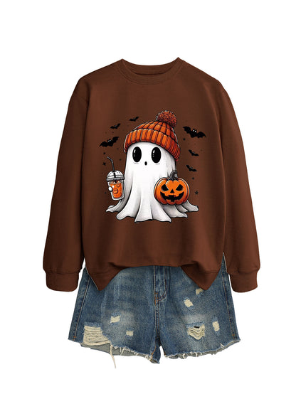 Long Sleeve Milk Tea Pumpkin Bat Sweatshirt